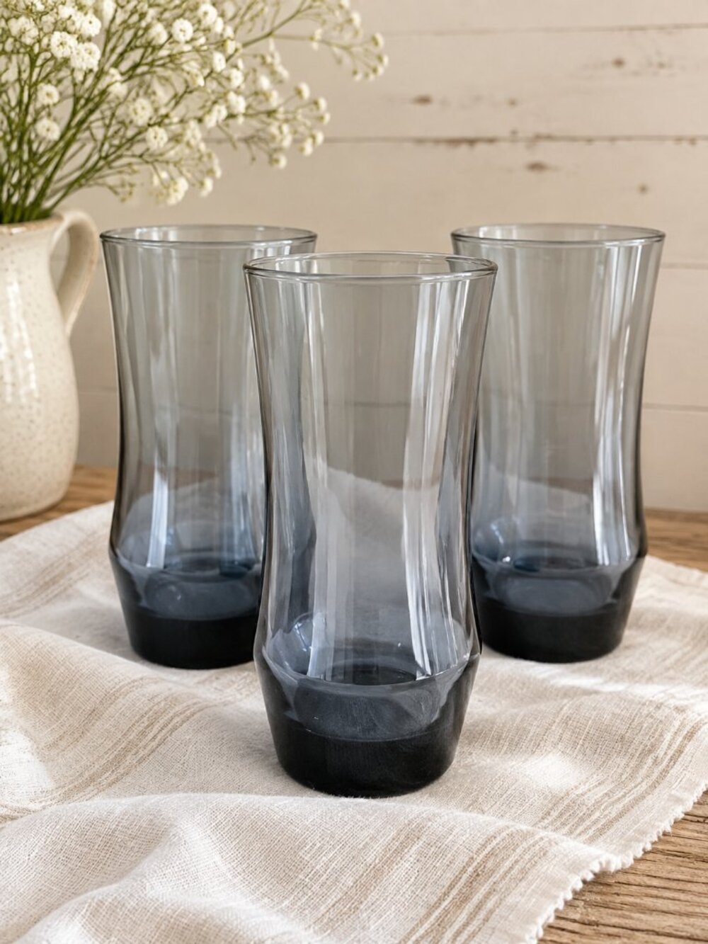 LIBBEY APOLLO | Vintage Dusky Blue Glass Tumblers – Set of 3